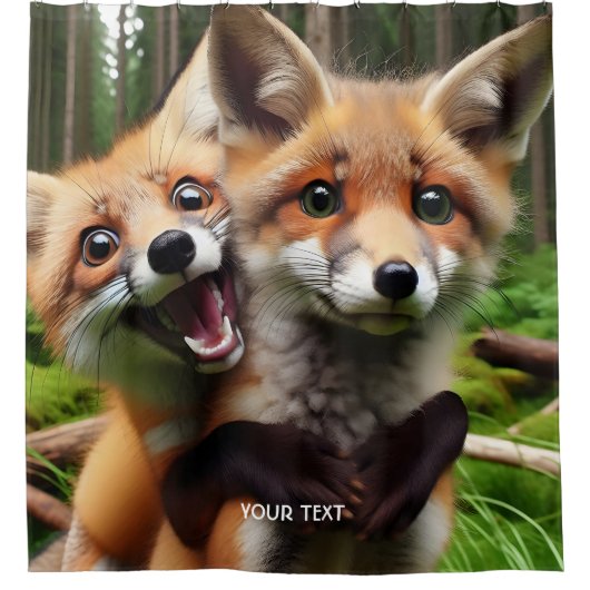 Fantasy Schattige Two Foxes Forest Douchegordijn (Voorkant)