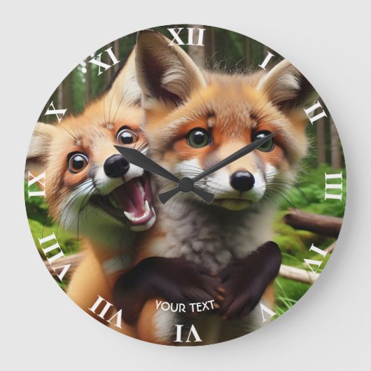 Fantasy Schattige Two Foxes Forest Grote Klok (Voorkant)