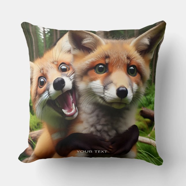 Fantasy Schattige Two Foxes Forest Kussen (Voorkant)
