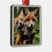 Fantasy Schattige Two Foxes Forest Metalen Ornament (Rechts)