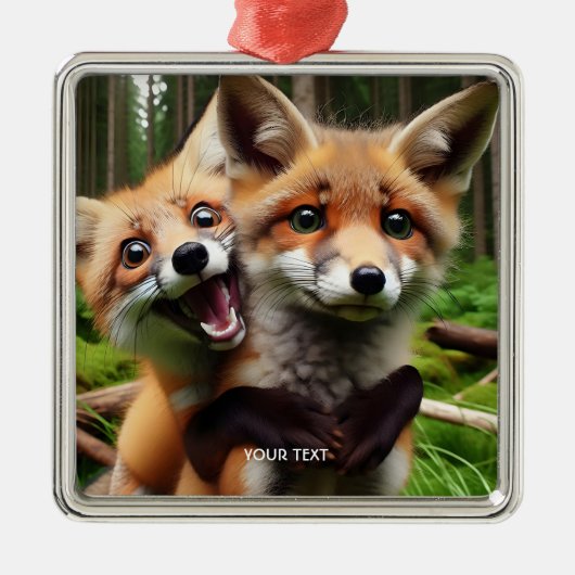 Fantasy Schattige Two Foxes Forest Metalen Ornament (Voorkant)