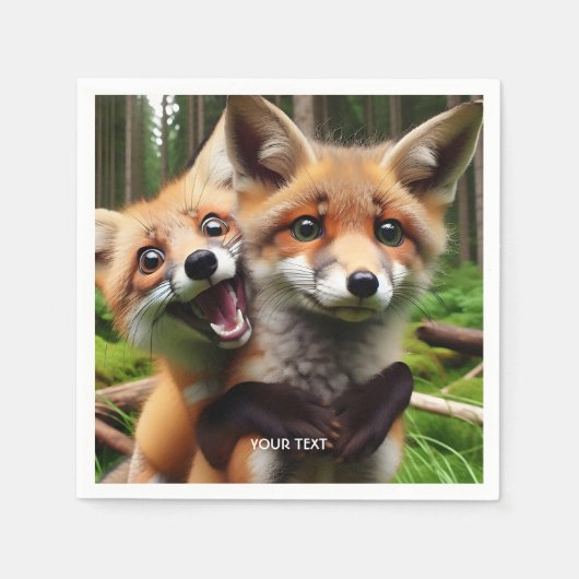 Fantasy Schattige Two Foxes Forest Servet (Voorkant)