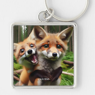 Fantasy Schattige Two Foxes Forest Sleutelhanger