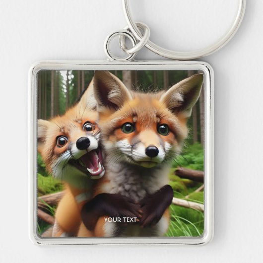 Fantasy Schattige Two Foxes Forest Sleutelhanger (Voorkant)
