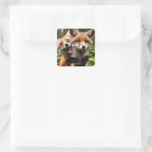 Fantasy Schattige Two Foxes Forest Vierkante Sticker (Tas)