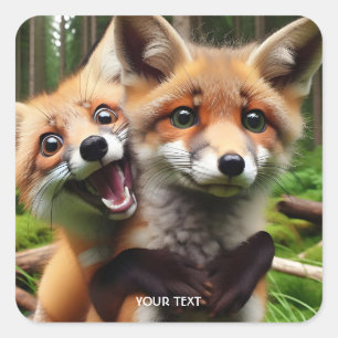 Fantasy Schattige Two Foxes Forest Vierkante Sticker