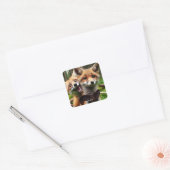 Fantasy Schattige Two Foxes Forest Vierkante Sticker (Envelop)