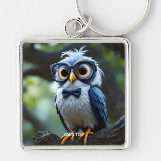 Fantasy Schattige Uil Brillen Bow Sleutelhanger (Voorkant)