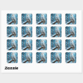 Fantasy Schattige Uil Sneeuwboom Vierkante Sticker (Vel)