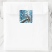 Fantasy Schattige Uil Sneeuwboom Vierkante Sticker (Tas)
