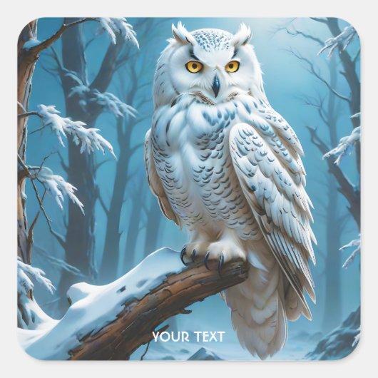 Fantasy Schattige Uil Sneeuwboom Vierkante Sticker (Voorkant)