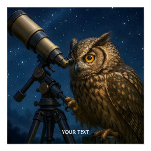 Fantasy Schattige Uil Telescope Night Perfect Poster