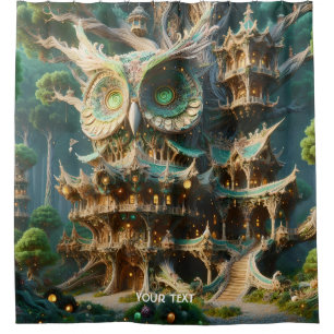 Fantasy Schattige Uil Tree House Douchegordijn