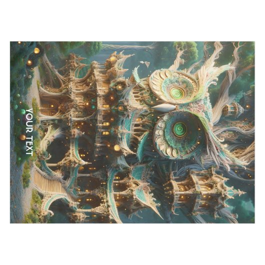 Fantasy Schattige Uil Tree House Tafelkleed (Voorkant (Horizontaal))