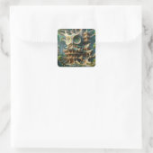 Fantasy Schattige Uil Tree House Vierkante Sticker (Tas)