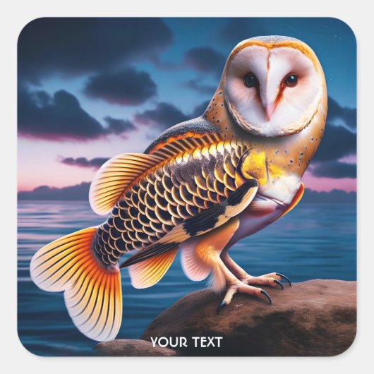 Fantasy Schattige Uil Vis Zee Vierkante Sticker (Voorkant)
