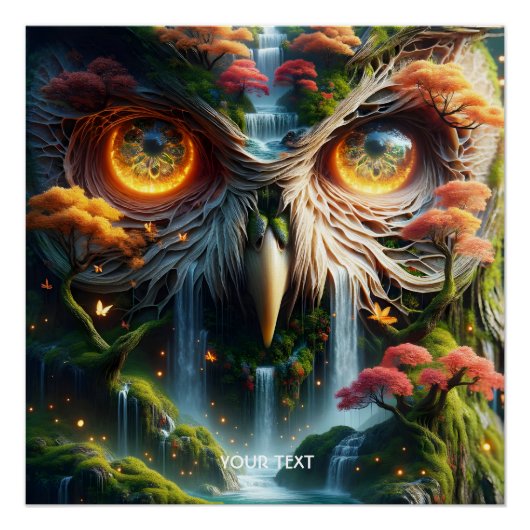 Fantasy Schattige Uil Waterval Trees Perfect Poster (Voorkant)