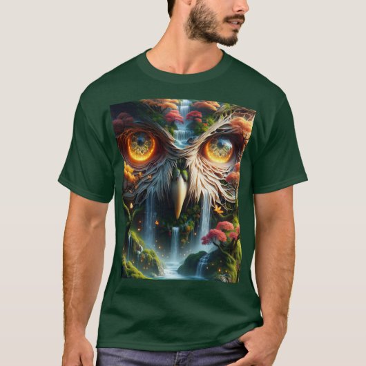 Fantasy Schattige Uil Waterval Trees T-shirt (Voorkant)
