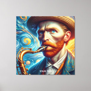 Fantasy Schattige Van Gogh Saxofoon Canvas Afdruk