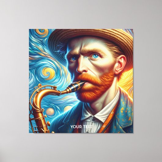 Fantasy Schattige Van Gogh Saxofoon Canvas Afdruk (Voorkant)