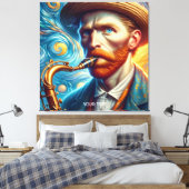 Fantasy Schattige Van Gogh Saxofoon Canvas Afdruk (Insitu (Slaapkamer))