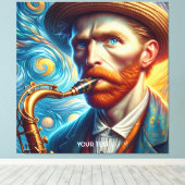 Fantasy Schattige Van Gogh Saxofoon Canvas Afdruk (Insitu (Houten vloer))