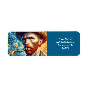 Fantasy Schattige Van Gogh Saxofoon Etiket