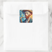 Fantasy Schattige Van Gogh Saxofoon Vierkante Sticker (Tas)