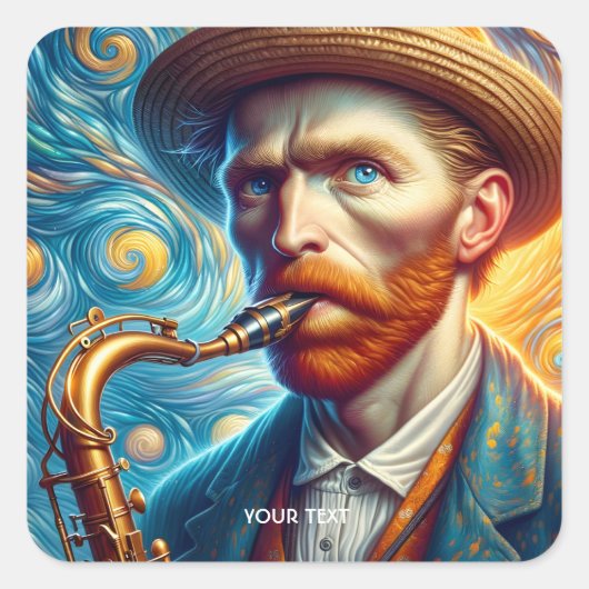 Fantasy Schattige Van Gogh Saxofoon Vierkante Sticker (Voorkant)