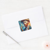 Fantasy Schattige Van Gogh Saxofoon Vierkante Sticker (Envelop)