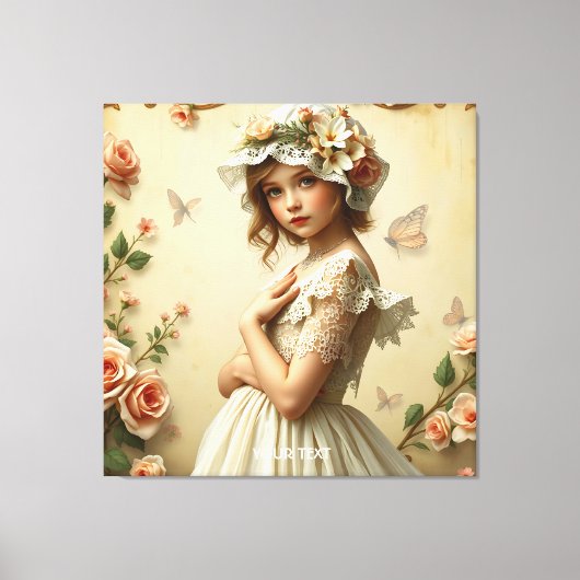Fantasy Schattige Victoriaans Meisje Bloemen Canvas Afdruk (Voorkant)