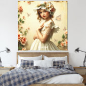 Fantasy Schattige Victoriaans Meisje Bloemen Canvas Afdruk (Insitu (Slaapkamer))