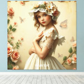 Fantasy Schattige Victoriaans Meisje Bloemen Canvas Afdruk (Insitu (Houten vloer))