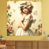 Fantasy Schattige Victoriaans Meisje Bloemen Canvas Afdruk (Insitu (Woonkamer))