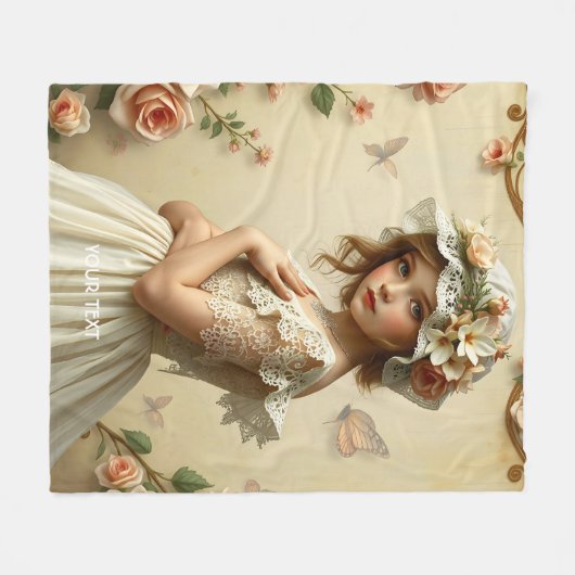 Fantasy Schattige Victoriaans Meisje Bloemen Fleece Deken (Voorkant (Horizontaal))