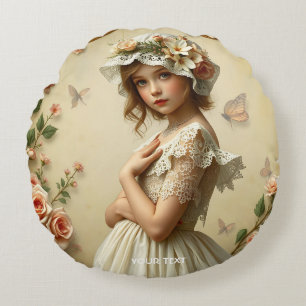 Fantasy Schattige Victoriaans Meisje Bloemen Rond Kussen