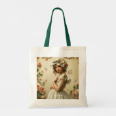 Fantasy Schattige Victoriaans Meisje Bloemen Tote Bag (Achterkant)