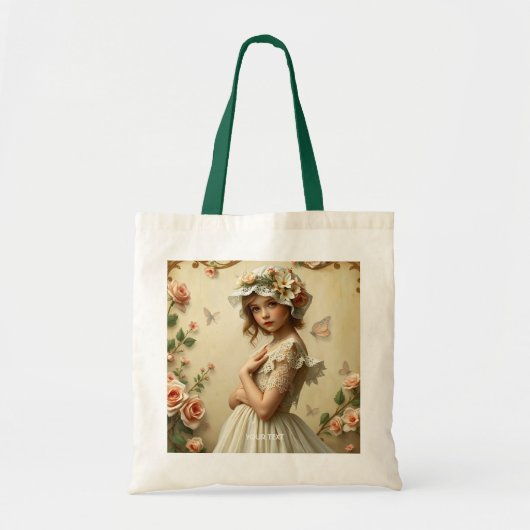 Fantasy Schattige Victoriaans Meisje Bloemen Tote Bag (Voorkant)