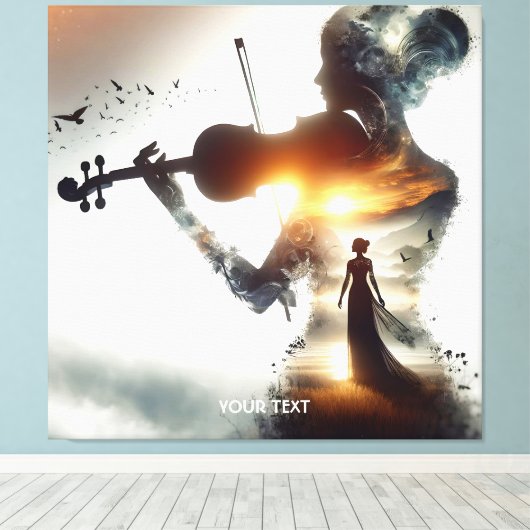 Fantasy Schattige Vioolmeisje Zon Canvas Afdruk (Insitu (Houten vloer))