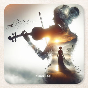 Fantasy Schattige Vioolmeisje Zon Kartonnen Onderzetters