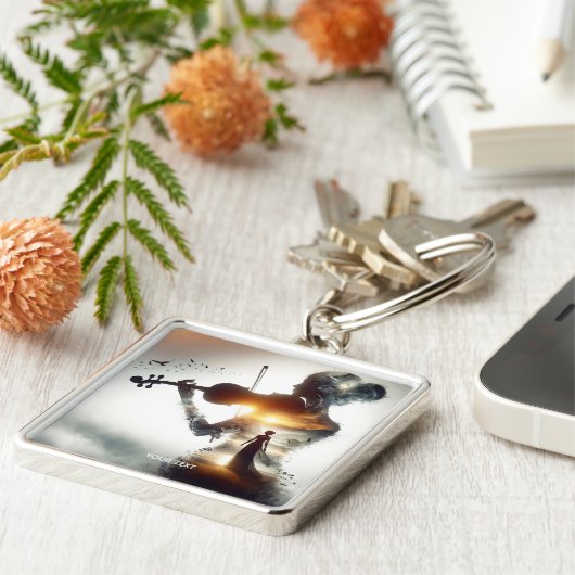 Fantasy Schattige Vioolmeisje Zon Sleutelhanger (Zijkant)