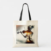 Fantasy Schattige Vioolmeisje Zon Tote Bag (Achterkant)
