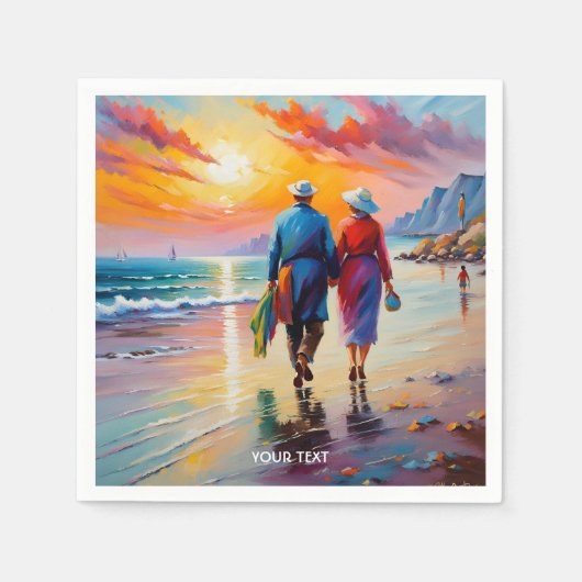 Fantasy Schattige Vivid Beach Sunset Liefde Servet (Voorkant)