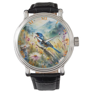Fantasy Schattige Vivid Bird Waterverf Landschap Horloge