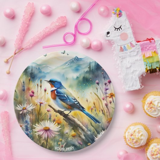 Fantasy Schattige Vivid Bird Waterverf Landschap Papieren Bordje (Feest)