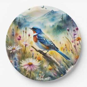 Fantasy Schattige Vivid Bird Waterverf Landschap Papieren Bordje