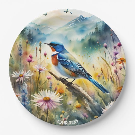 Fantasy Schattige Vivid Bird Waterverf Landschap Papieren Bordje (Voorkant)