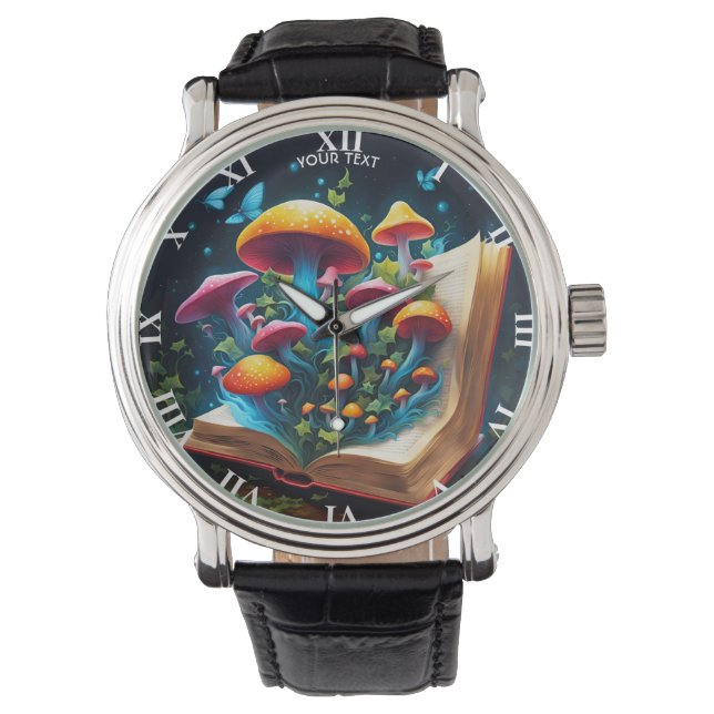 Fantasy Schattige Vivid Book Paddenstoelen Bos Horloge (Voorkant)
