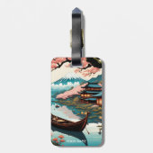 Fantasy Schattige Vivid Cherry Japans Landschap Bagagelabel (Achterkant verticaal)