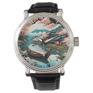 Fantasy Schattige Vivid Cherry Japans Landschap Horloge